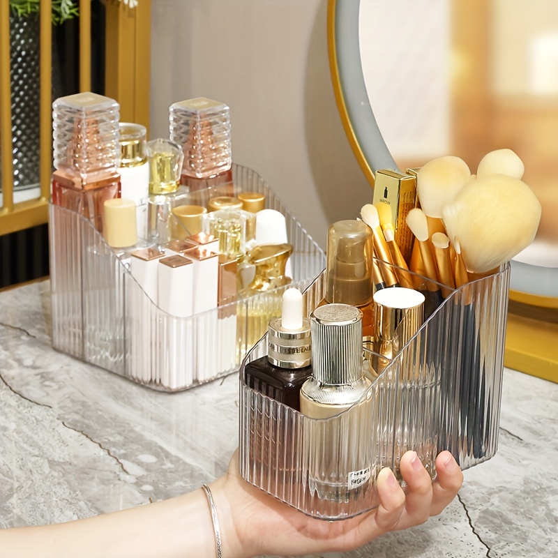 Cosmetics Storage Box With Led Makeup Mirror Plastic - Temu