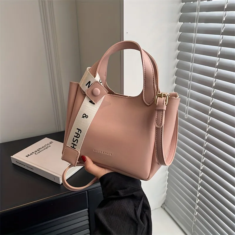 Letter Graphic Handbag Set, Solid Color Crossbody Bag, Trendy Bucket Bag  With Inner Pouch - Temu