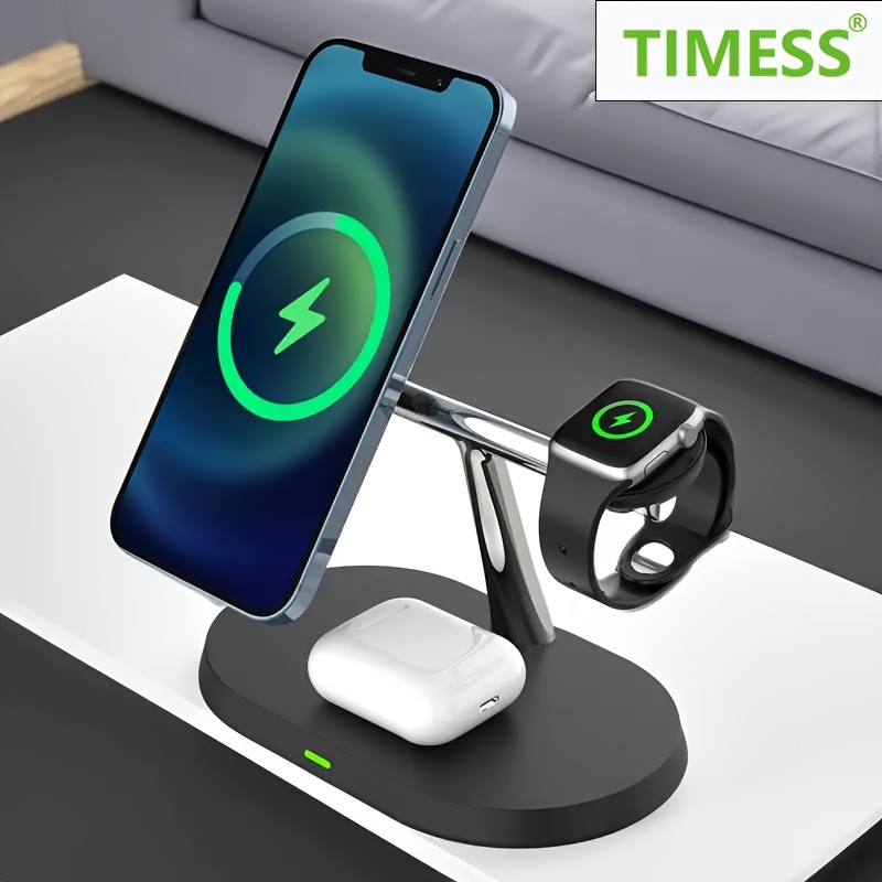 

Magnetic 3-in-1 Wireless Charger Stand 3 Devices At The Same Time, 15w Qi Fast Charging Dock Station Holder Compatible With 15/14/13/12 Pro Max, For Iwatch9/8/7 Se/6/5/4/3/2