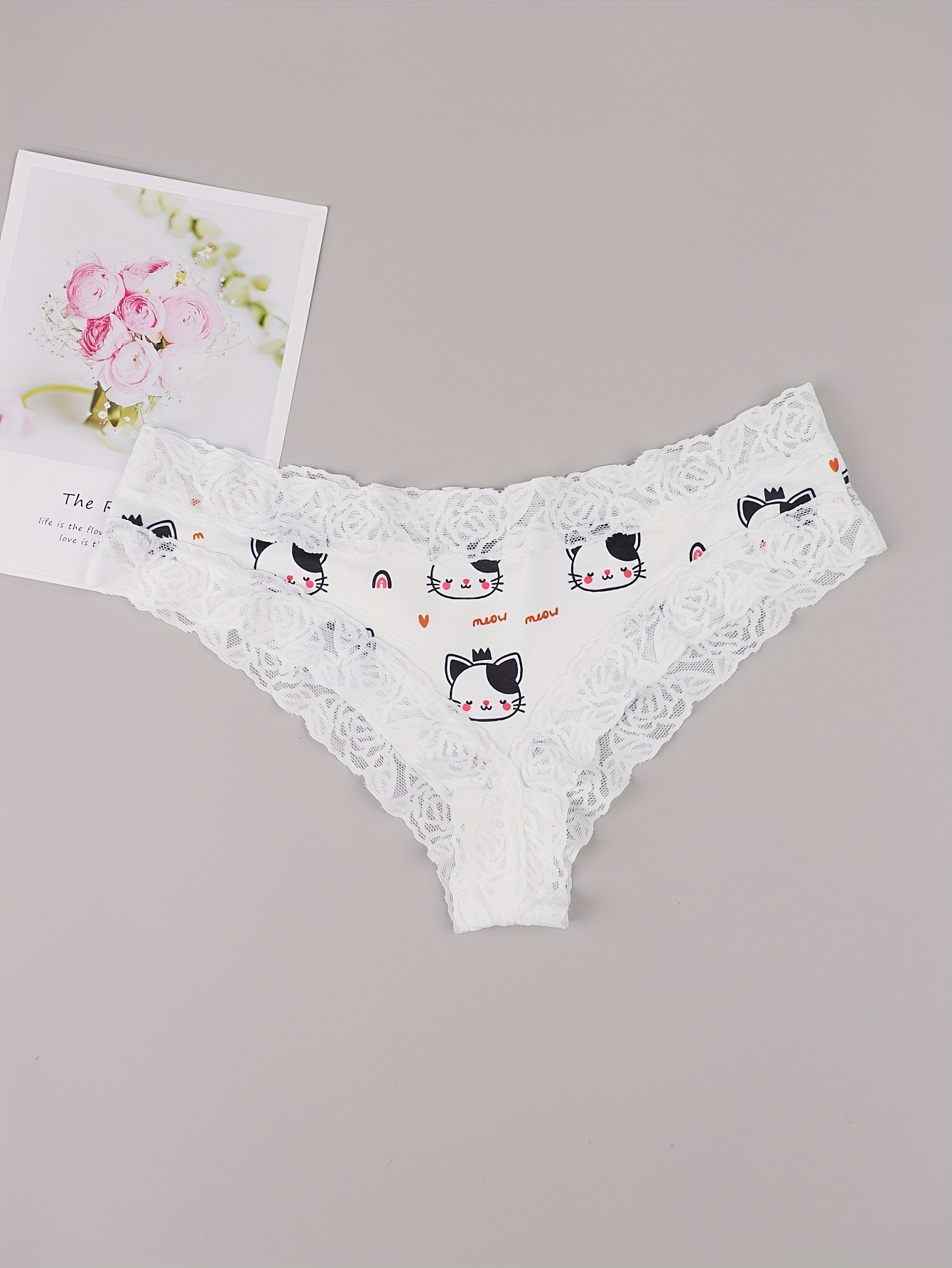 Plus Size Women's Lingerie Panties Printed Flower Underwear Cheeky