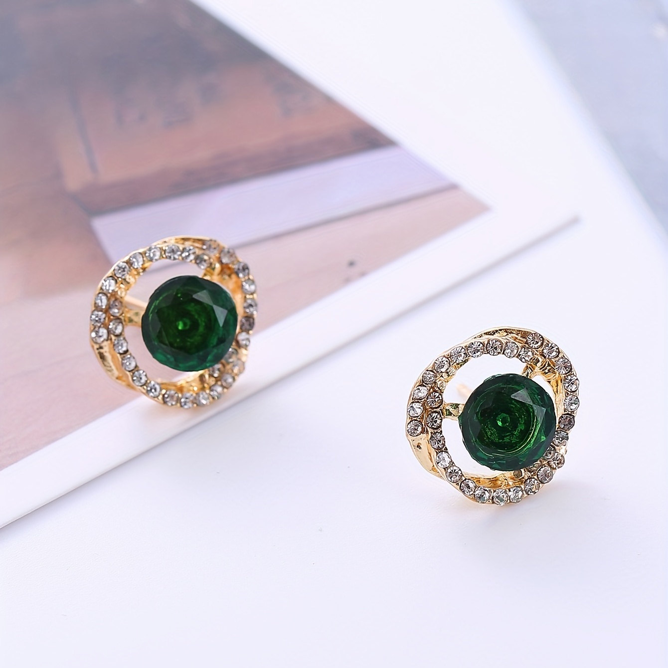 Emerald Crystal Floral Stud Earrings