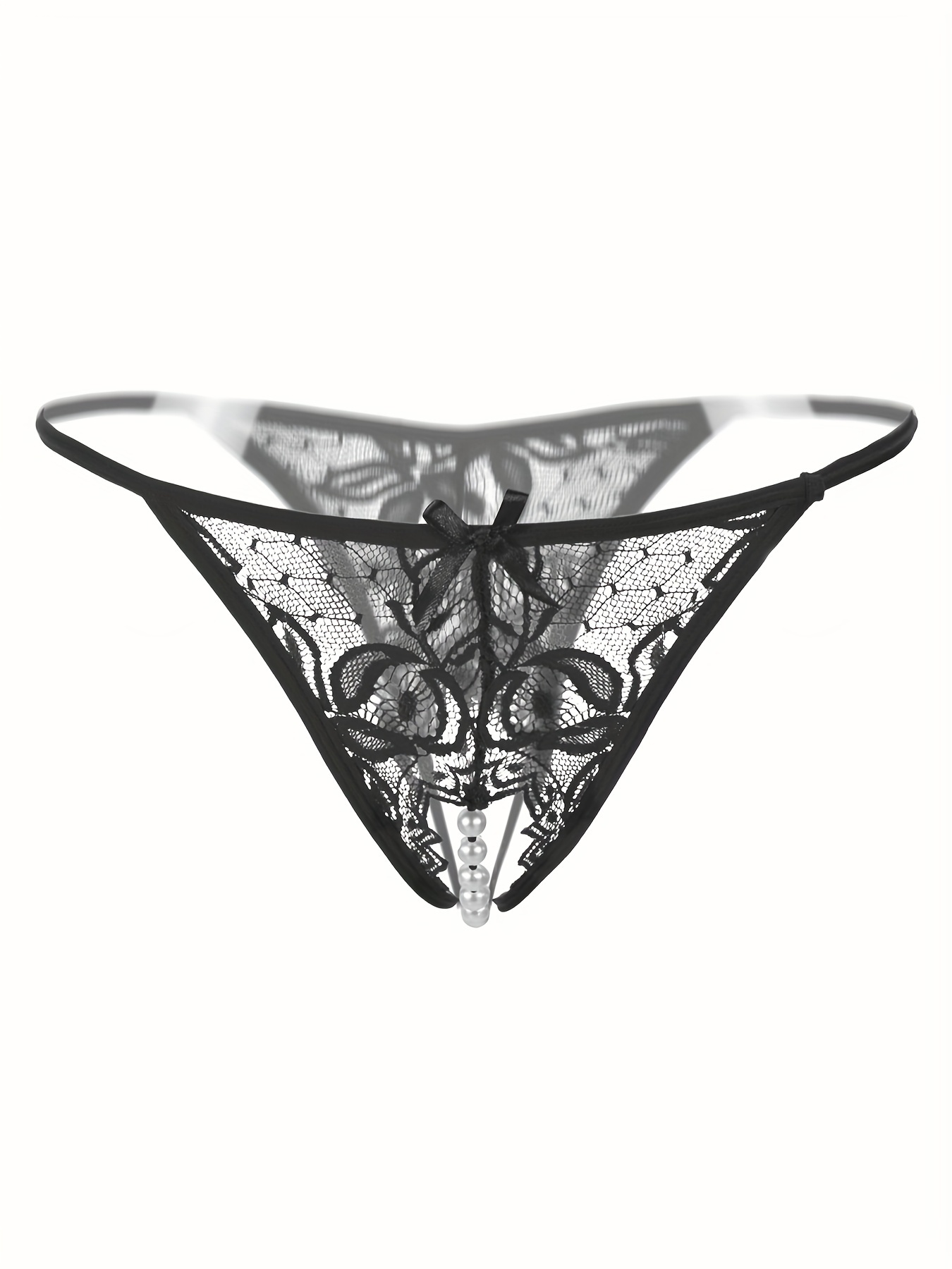 Floral Lace Thongs Open Crotch Faux Pearl Panties Women's - Temu Canada