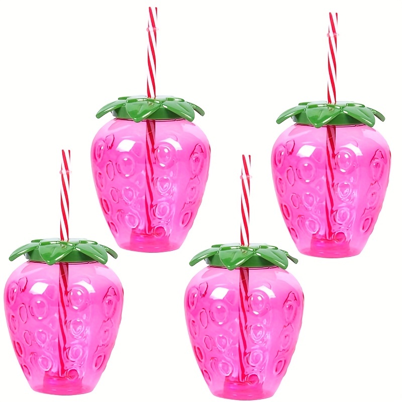 Visland Strawberry Shaped Cup with Straw Cute Plastic Cups with