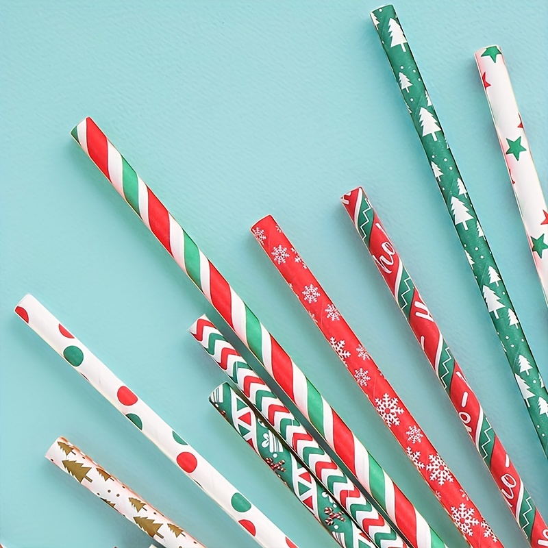 25pcs/bag Christmas Disposable Paper Straws Creative Mixed