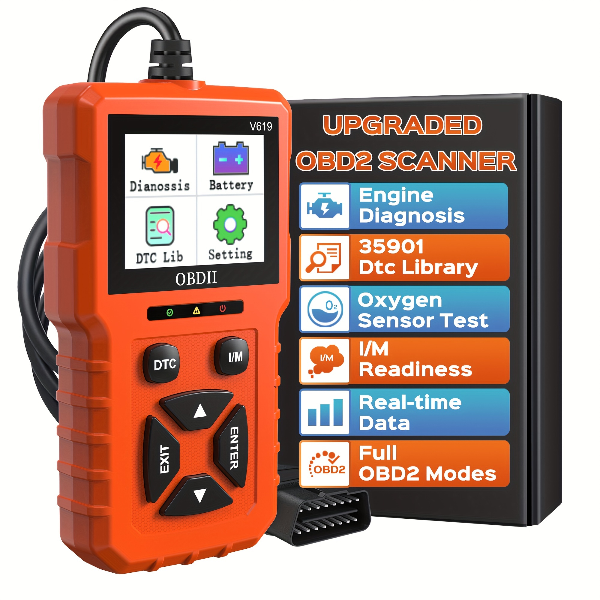 

Obd2 Scanner Diagnostic Tool, Enhanced Check Engine Code Reader With Reset Obdii/eobd Car Diagnostic Scan Can Tools For All Vehicles After 1996