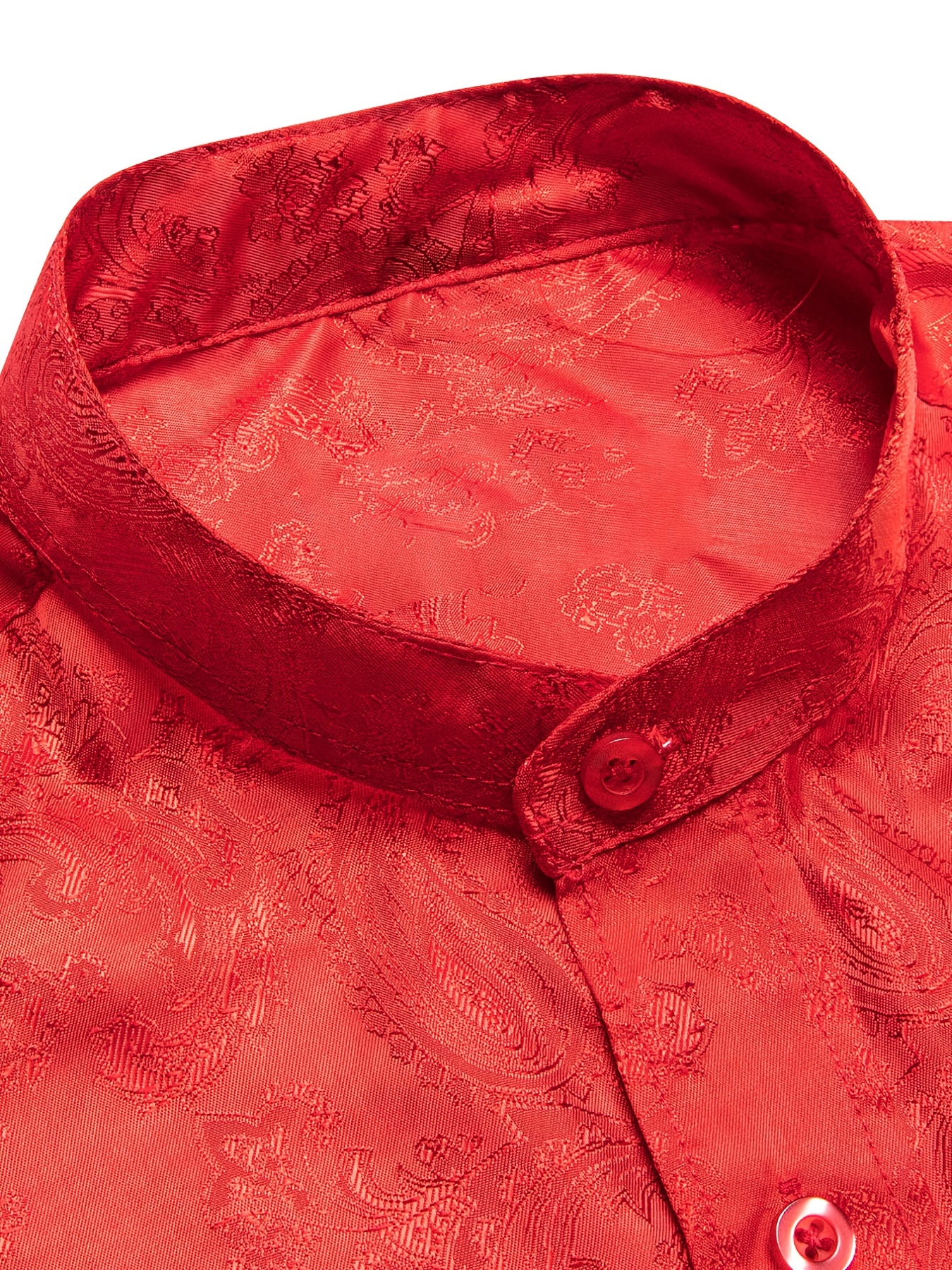 Men's Red Paisley Stand Collar Shirt Vintage Long Sleeve Shirt For