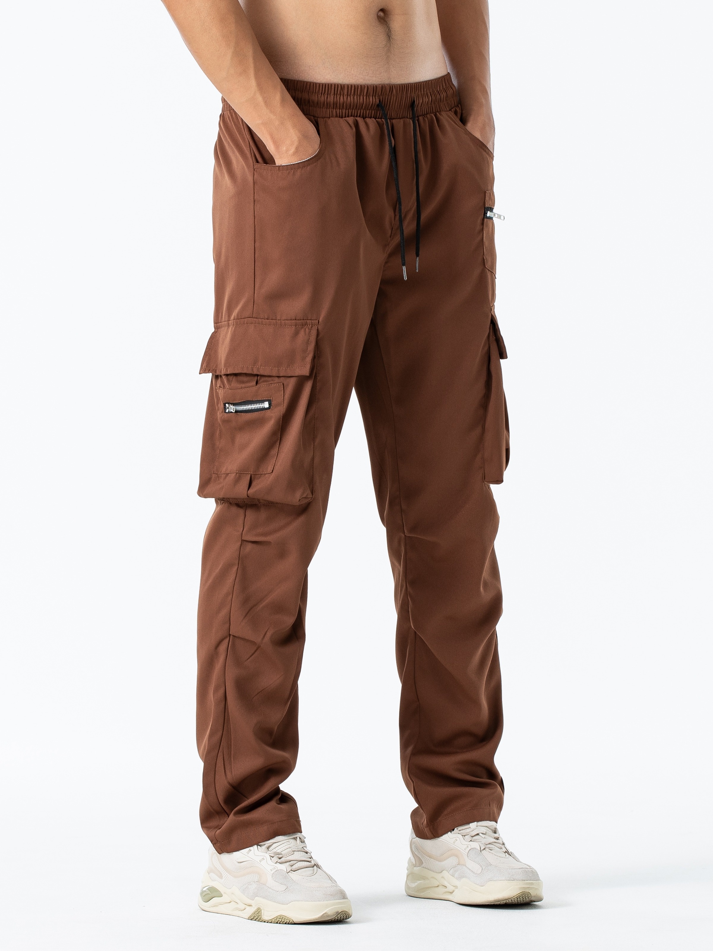 Men's Casual Cargo Pants, Regular Multi Pocket Waist Drawstring