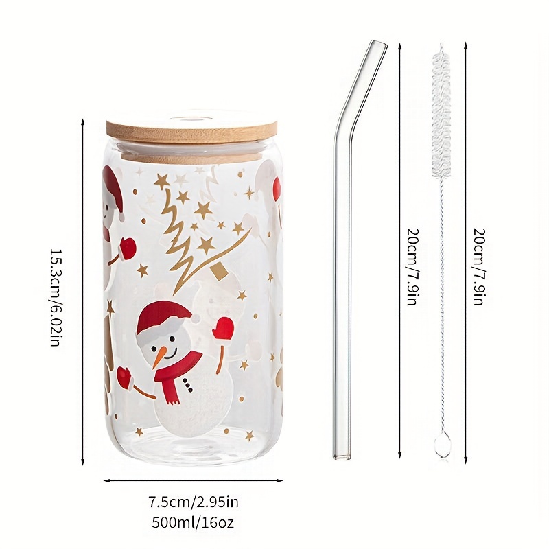 Snowflake Elk Drinking Glass With Bamboo Lid And Straw High - Temu