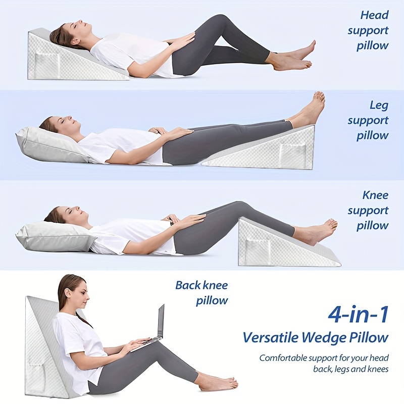 Bed Wedge Pillow–2 Separate Memory Foam Incline Cushions, System for Legs,  Knees