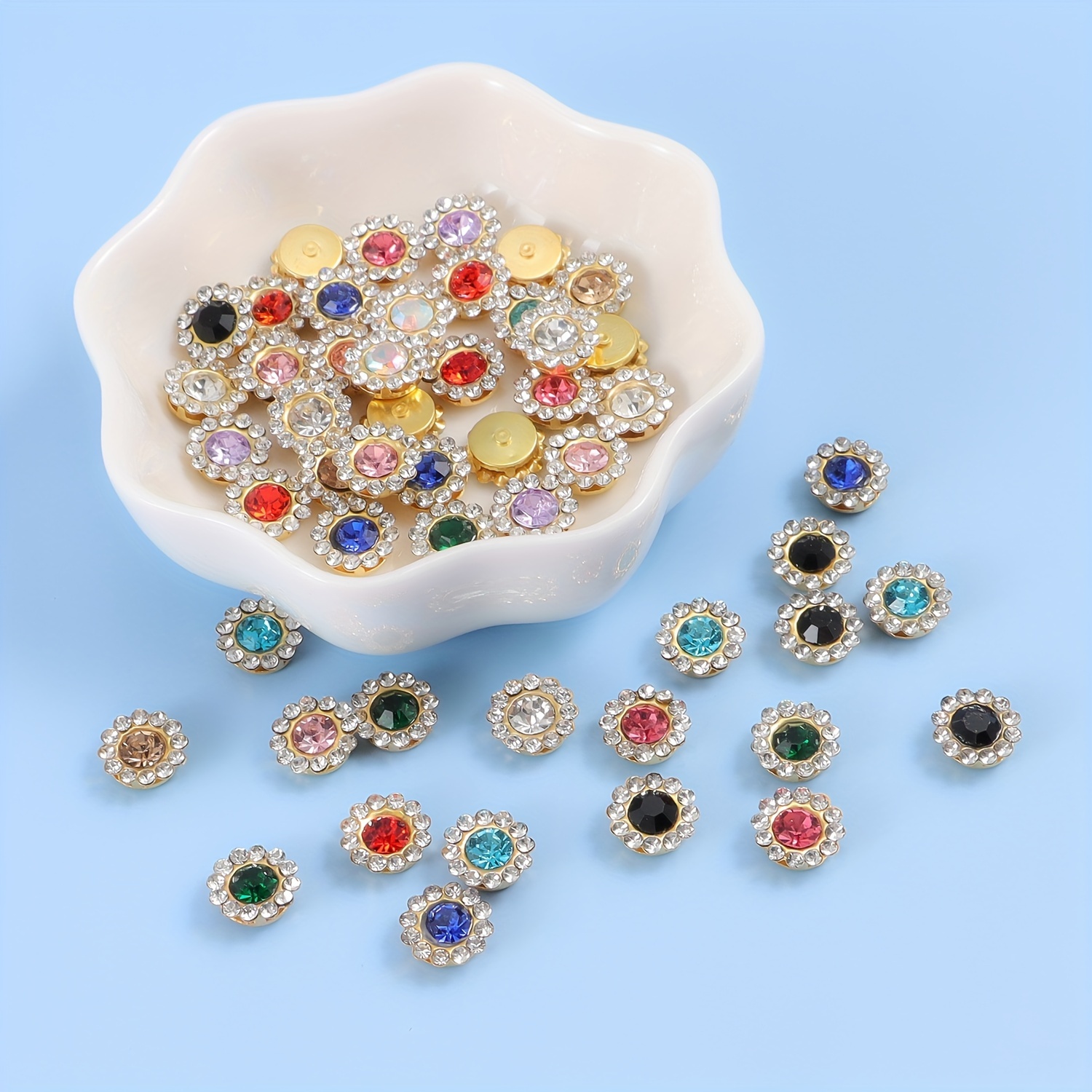 50pcs Rhinestones Flower Strass Crystal Sew On Rhinestones Little For  Needlework DIY Clothes Golden Color Claw Rhinestone Buttons