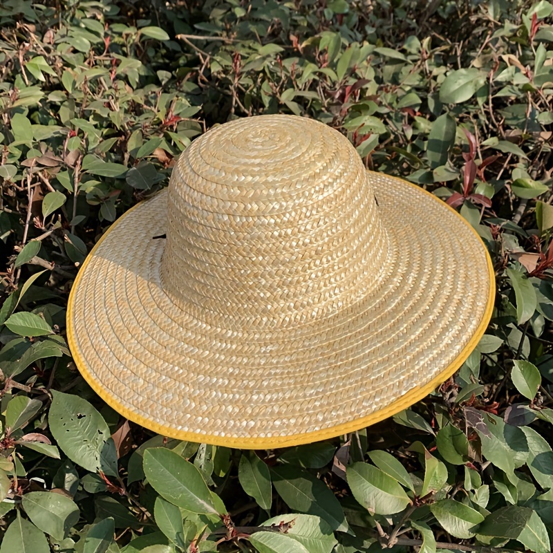 Sunshade Hand-Woven Straw Hat for Construction Sites, Fishing, with Large Brim,Temu