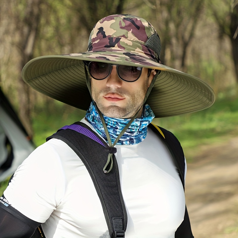 Men's Summer Hat Outdoor Sun Screen Camouflage Hiking Hats Cycling Fishing  Cap Big Brim Fisherman Hat UV Protection Waterproof Mesh Sun Hat 