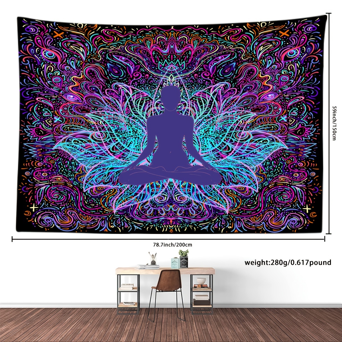 Lotus Flower Yoga Tapestry Calming Wall Hanging Home Office Decor