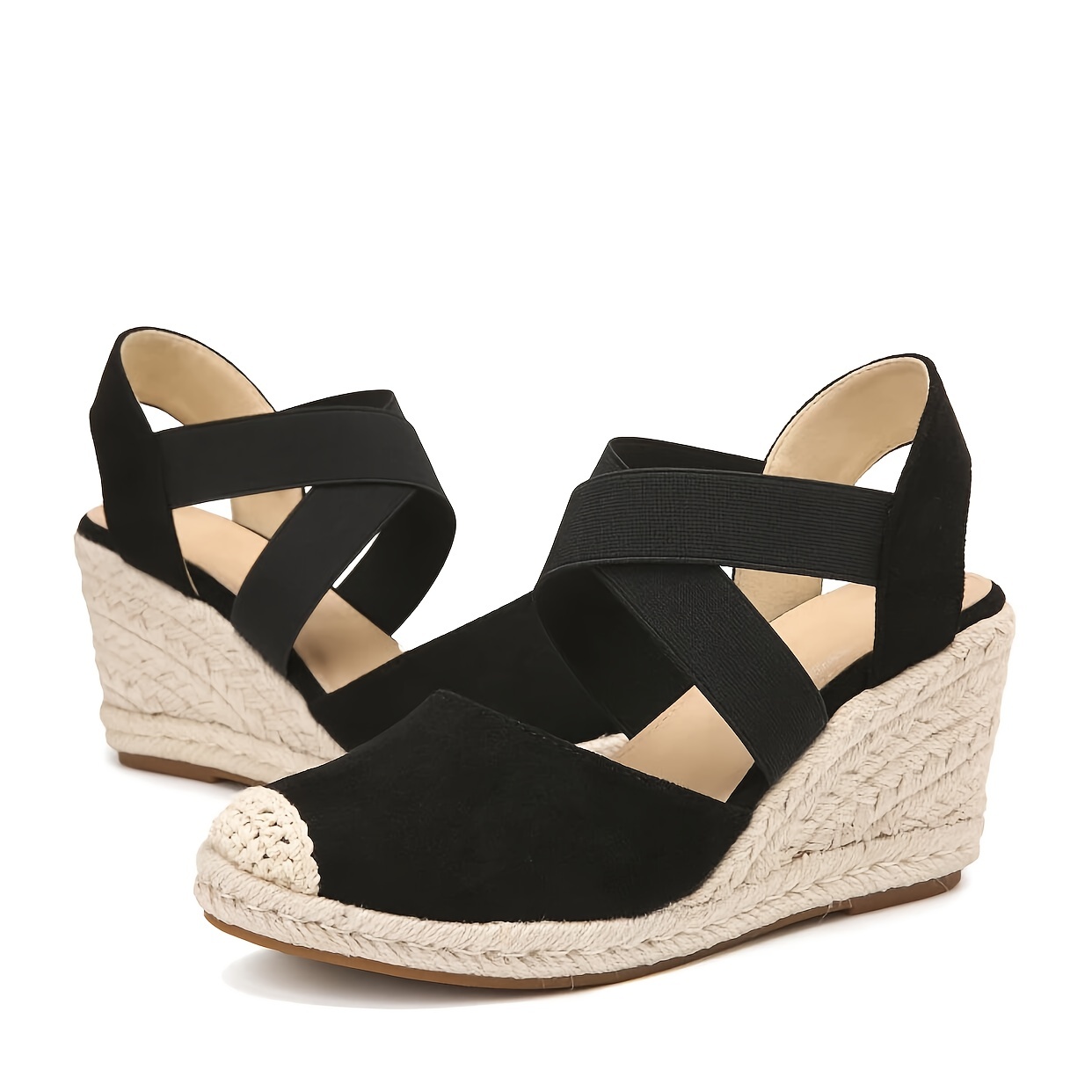 Women's Closed Toe Espadrilles Wedge Sandals, Comfortable Cross Strap Slip  On Heels, Casual Outdoor Fabric Shoes - Temu