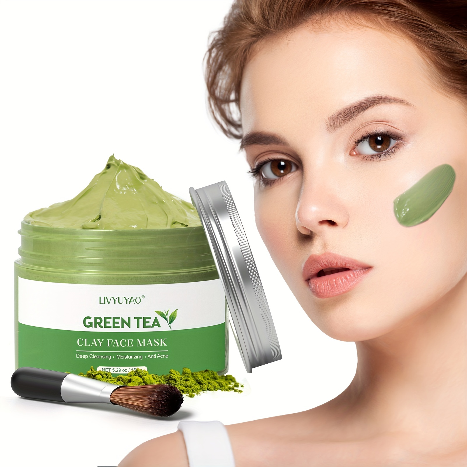 Mascarilla de té verde para la cara, barro de limpieza profunda, mascarilla  de arcilla purificante de té verde para eliminar puntos negros, antiacné
