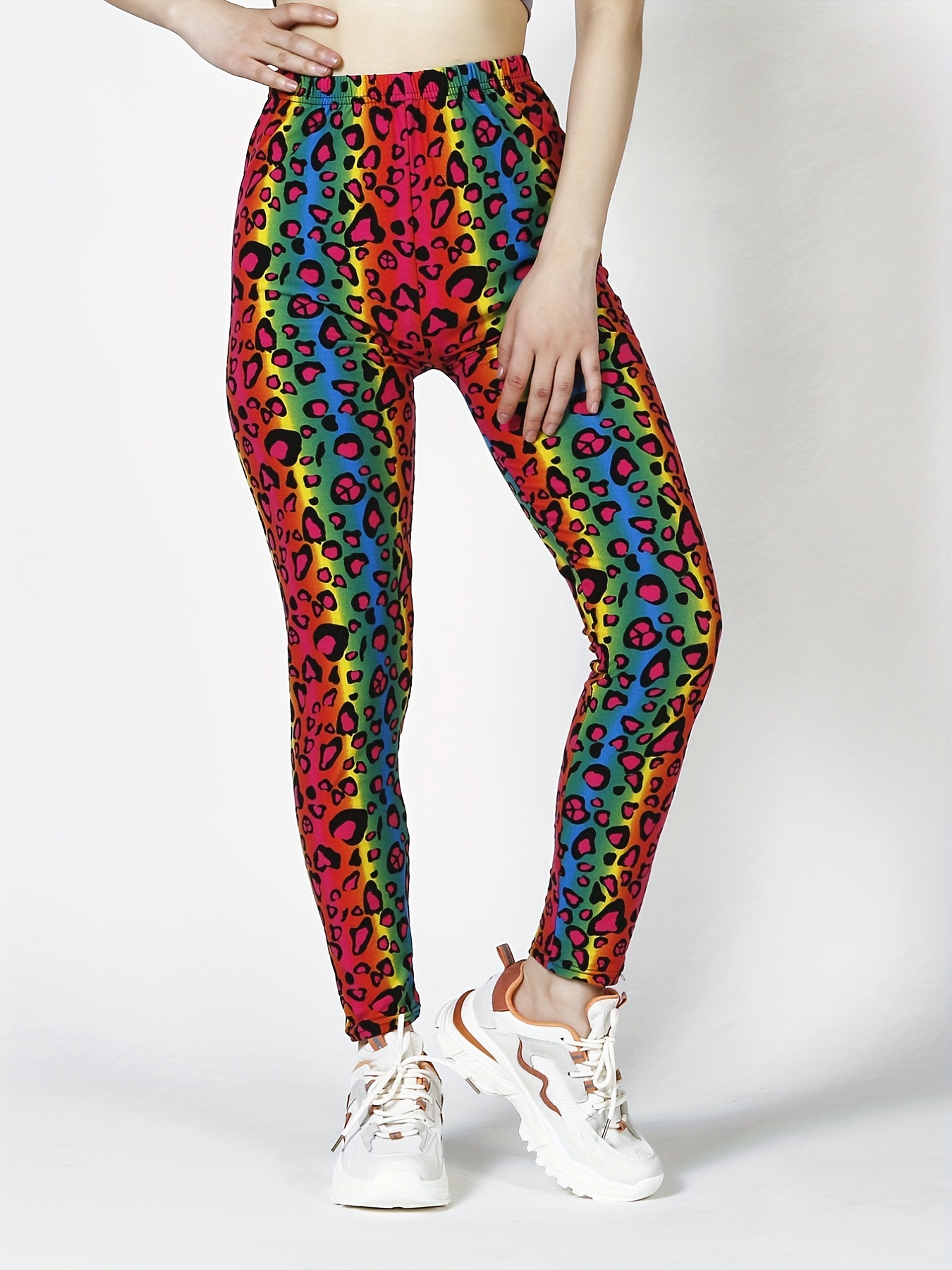 Adult Women's Funky Festival Neon 80's Leggings Women's Trim