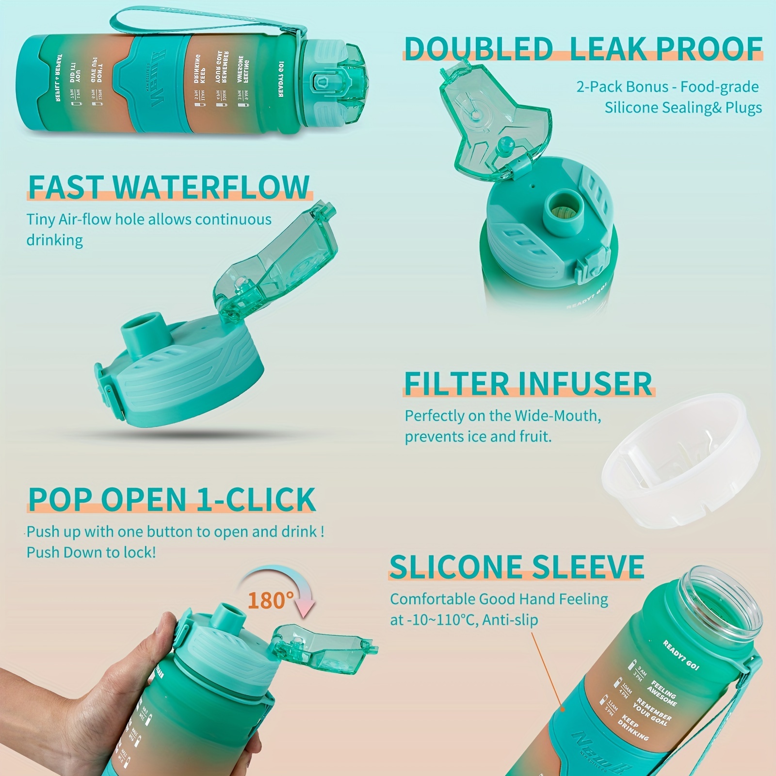 Outdoor Water Bottle With Straw Sports Bottles Leak Proof