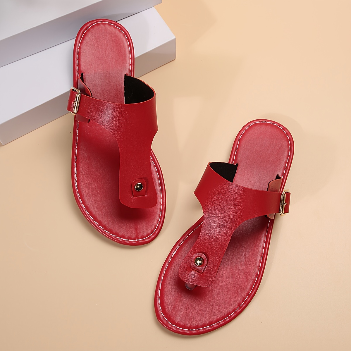 Red leather thongs sandals for men Handmade