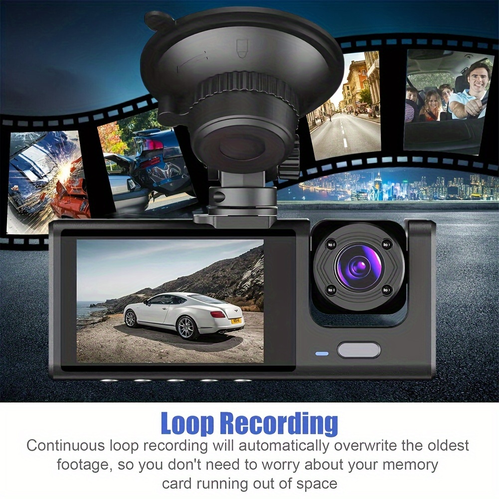 Car DVR Dashcam HD 3-Lens Inside Front Rear View Camera Vehicle Dash Cam  Driving Video Recorder