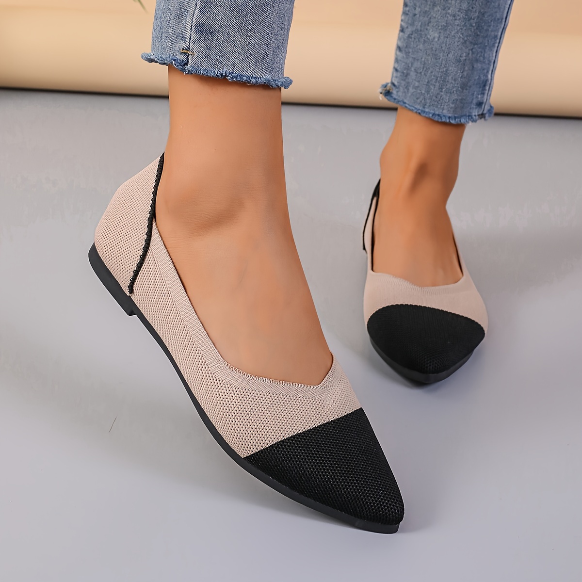 Women's Comfy Fabric Wedge Shoes Breathable Almond Toe Slip - Temu