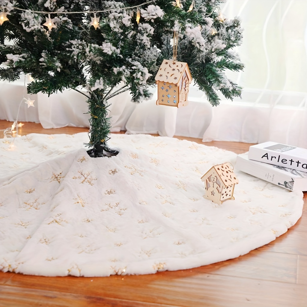 1pc Christmas Tree Skirt 30 Inches White Faux Fur Plush Christmas  Decorations Sequin Snowflakes Tree Base Mat Thick Velvet Rugs Scene Decor  Room Decor Home Decor Holiday Party Decor Christmas Decor 