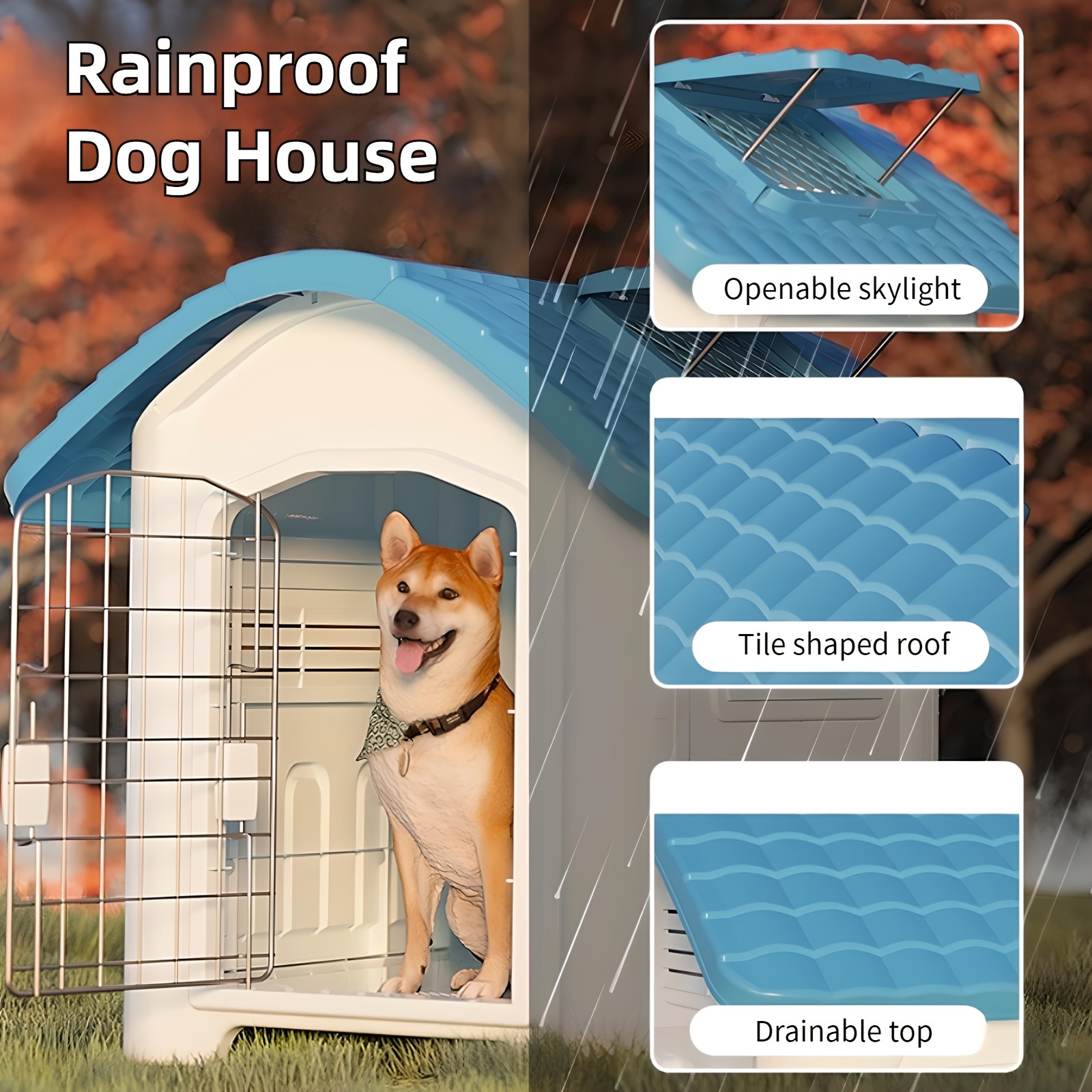 Dog kennel with roof and outlet floor