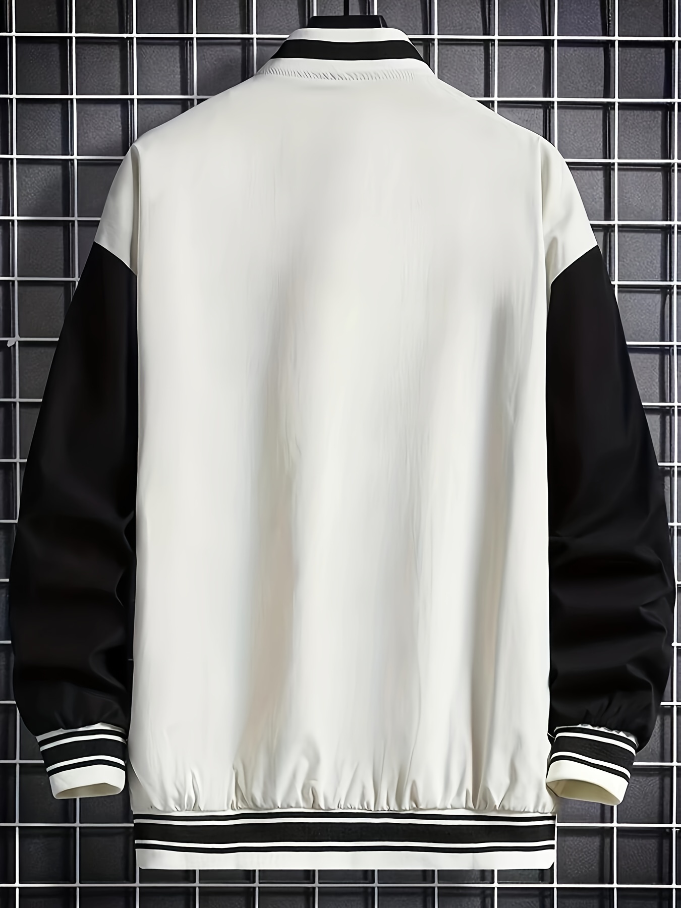 Embroidery Varsity Jacket, Men's Casual Color Block Button Up