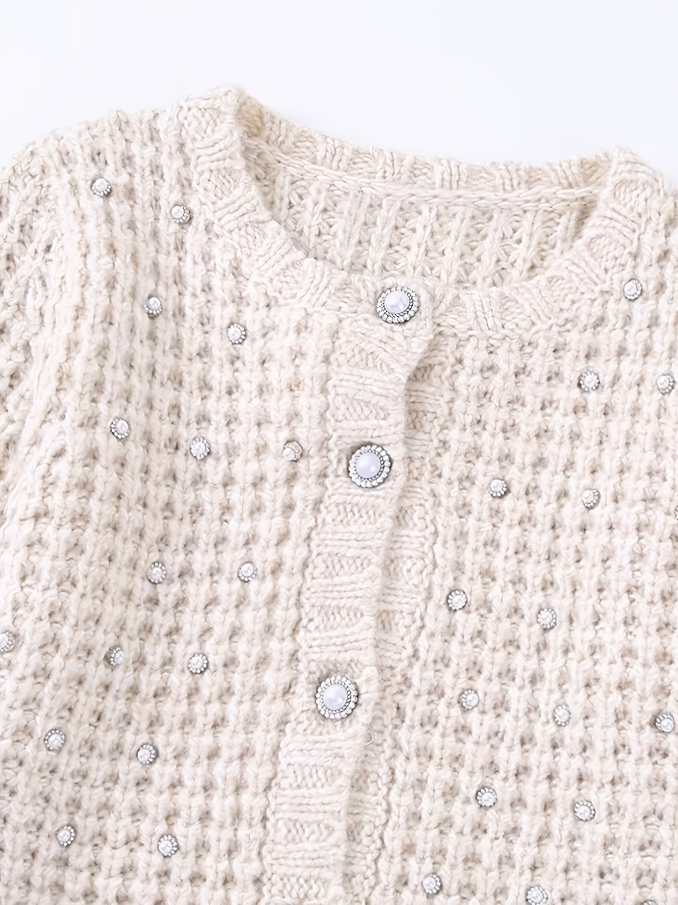 Casual Textured Button Cardigans, Loose Drop Shoulder Long Sleeve Fall  Winter Knit Cardigan, Women's Clothing