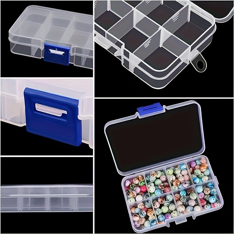 10Pack 8 Grids Plastic Organizer Box, Clear Plastic Jewelry Dividers Box  Organizer Mini Tackle Boxes Jewelry Storage Container For Beads Small Items  F