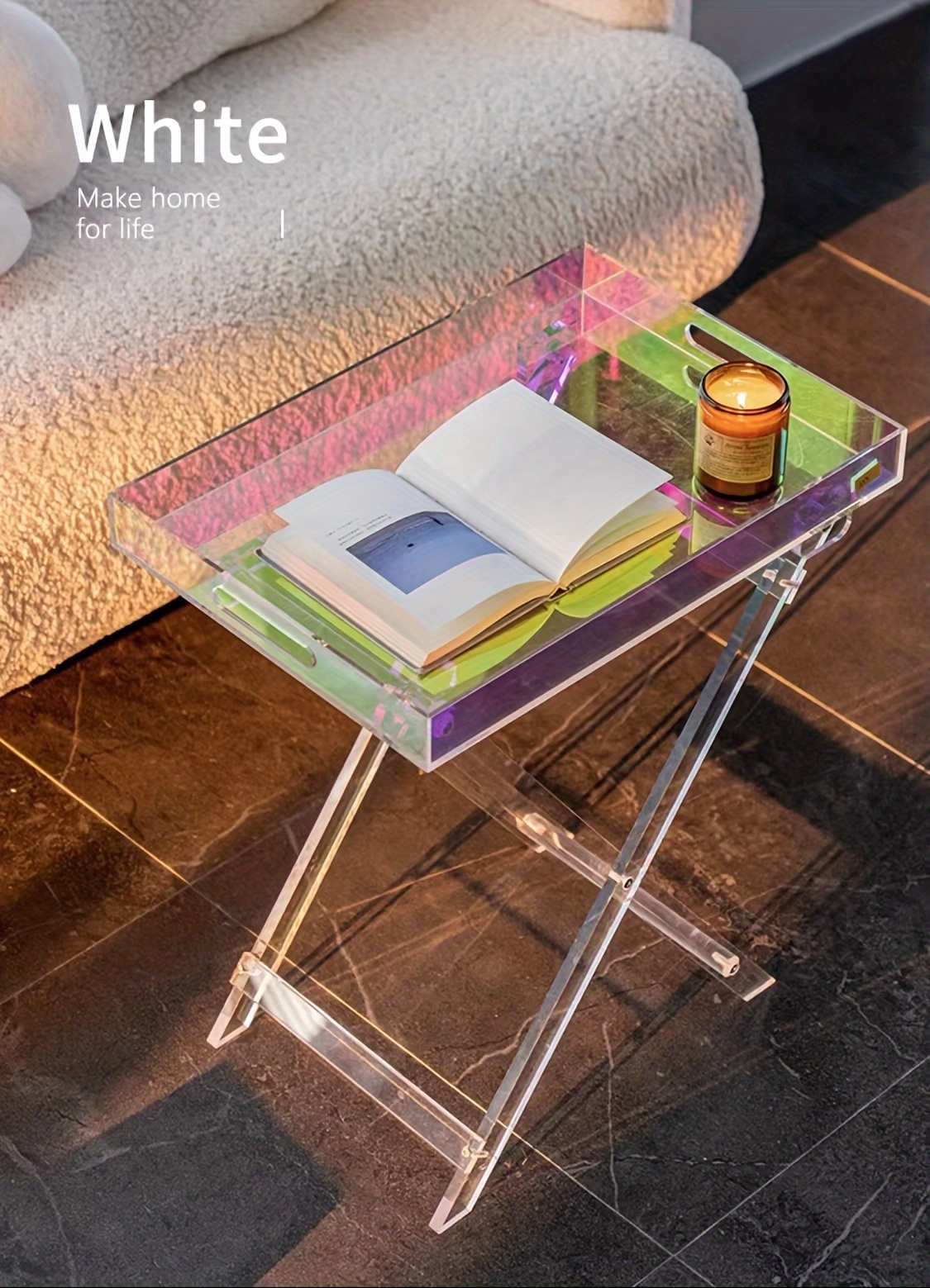 1pc simple acrylic transparent folding coffee table light luxury movable storage shelf   portable table details 1