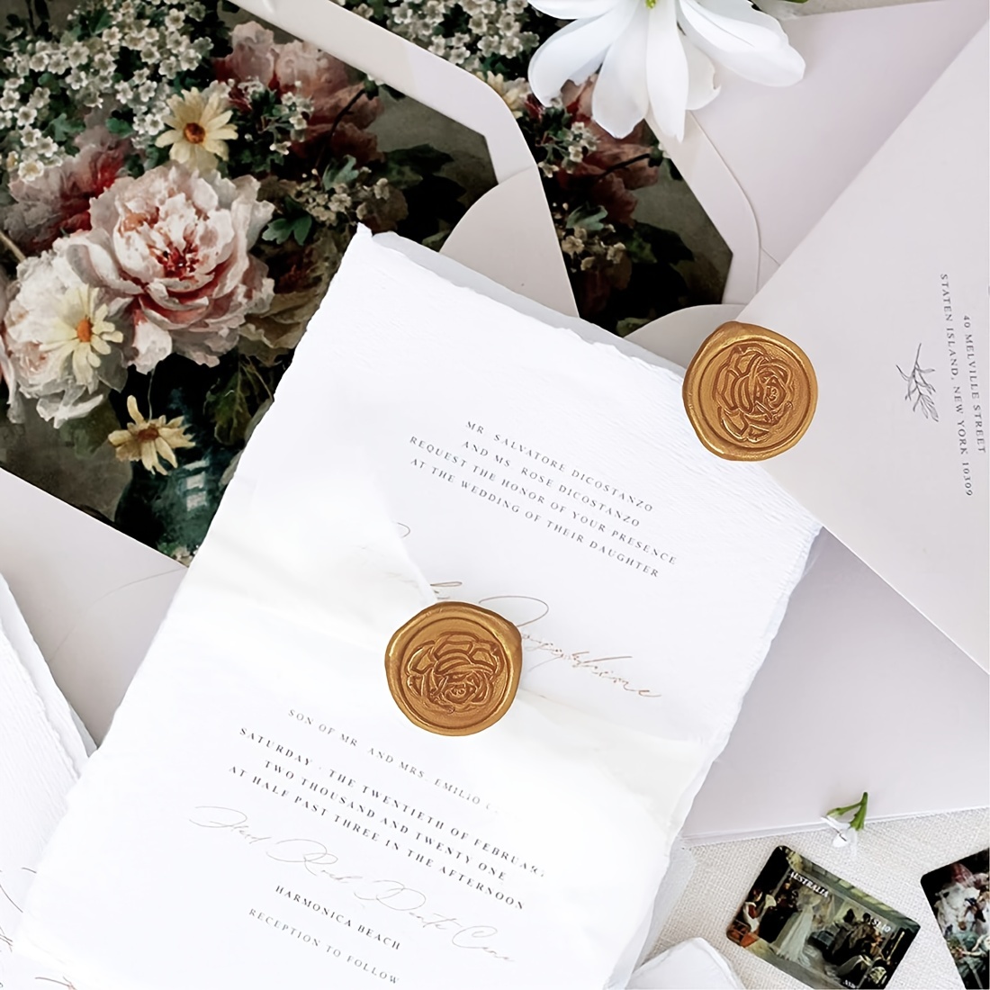 Decorate your mails and enveloppes with a flower rose wax seal stamp.