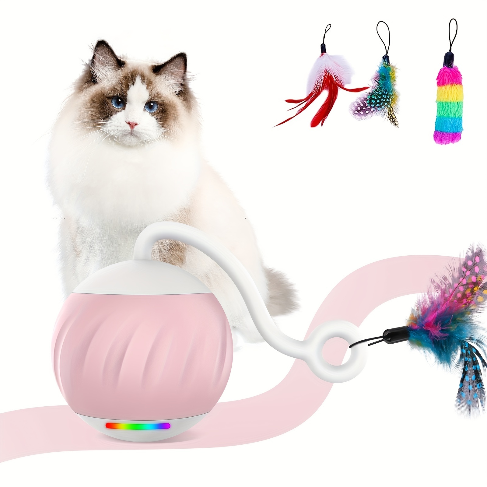 Interactive Cat Toys Mouse for Indoor Cats Rechargeable LED Cat Mouse Toy  Feather Tail with Beel Lifelike Electric Automatic Moving Mouse Cat Toy for
