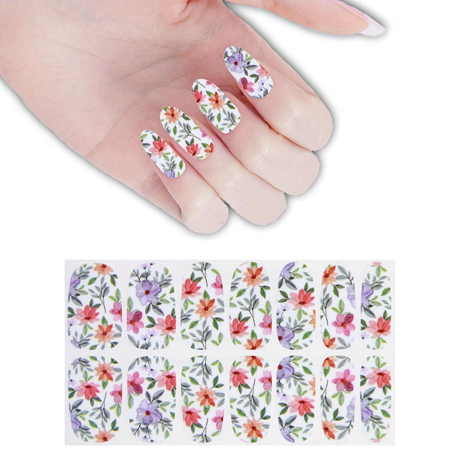 Colorful Flower Nail Decal Strips Self Adhesive Manicure Kit