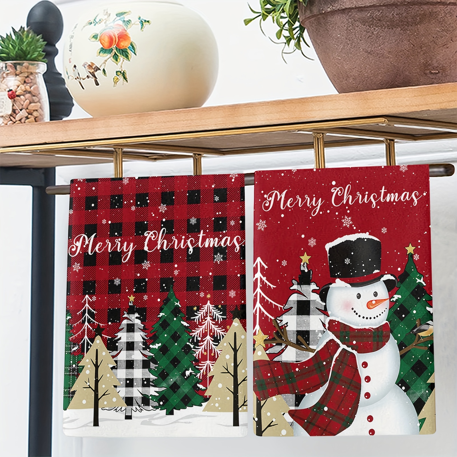 Christmas Pattern Dish Towels, Soft Absorbent Fingertip Towel