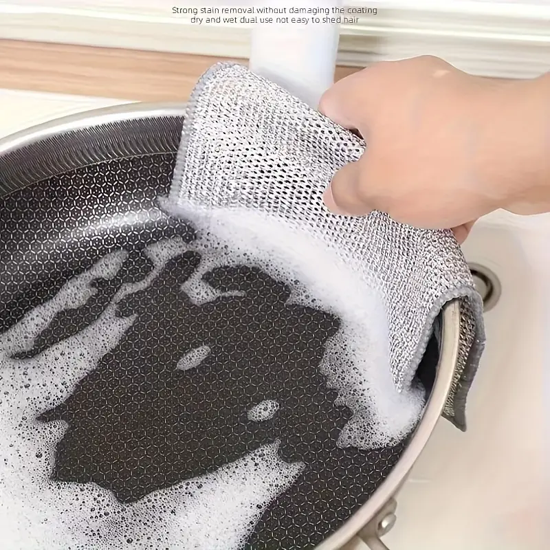 6 12pcs new multifunctional non scratch wire dishcloth restaurant multipurpose wire dishwashing rags for wet and dry scrubs cleans for dishes sinks counters stove tops details 5