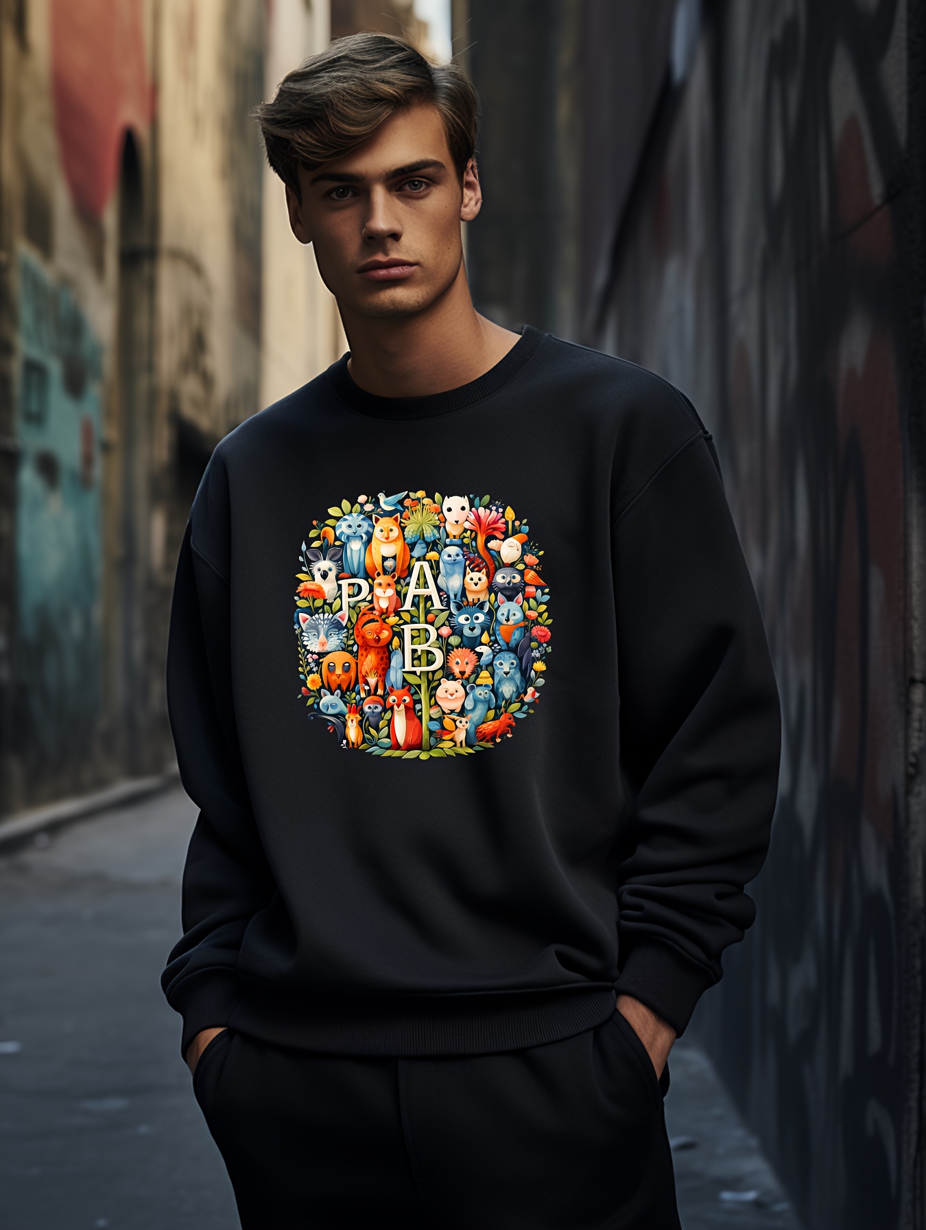 Men's Fashion Colorful Print Sweatshirt Long Sleeve Crew - Temu Canada