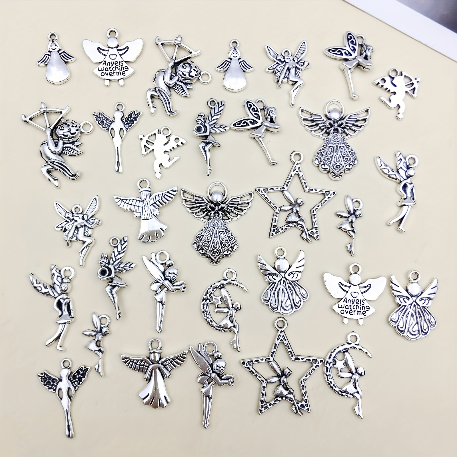 32pcs/set Randomly Mix Zinc Alloy Antique Silvery Fairy Angel Cupid Shape Charms Pendants for Jewelry, Jewels Making,Temu