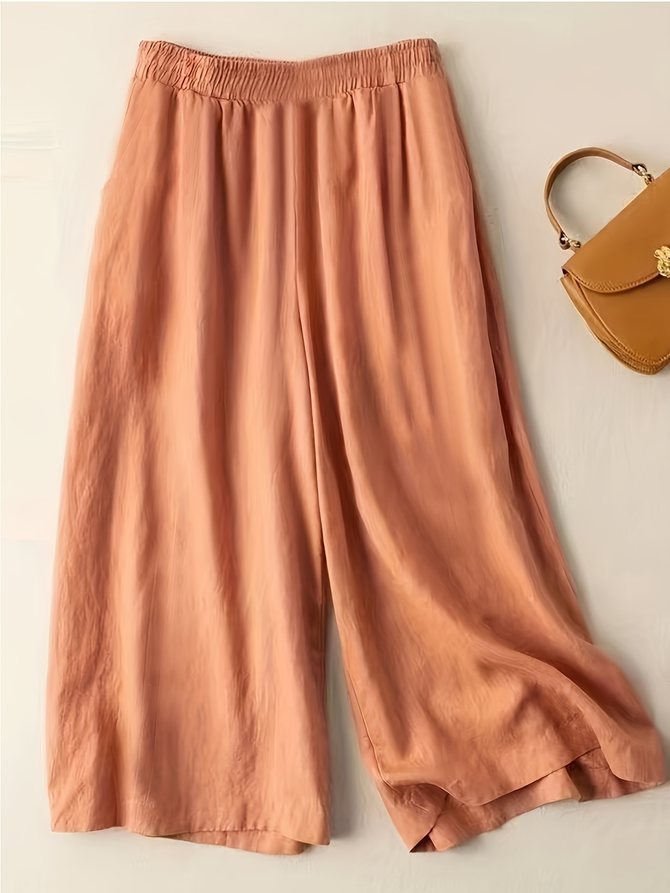 Pantalones capri casuales para mujer, cintura elástica, color sólido, 3/4,  pierna ancha, pantalones de verano con bolsillos