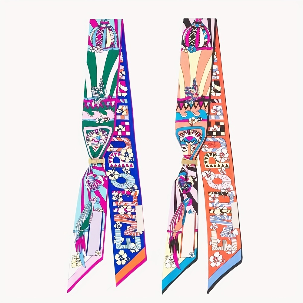 Vintage Pattern Silk Neckerchief Hair Ribbon Handbag Wrap