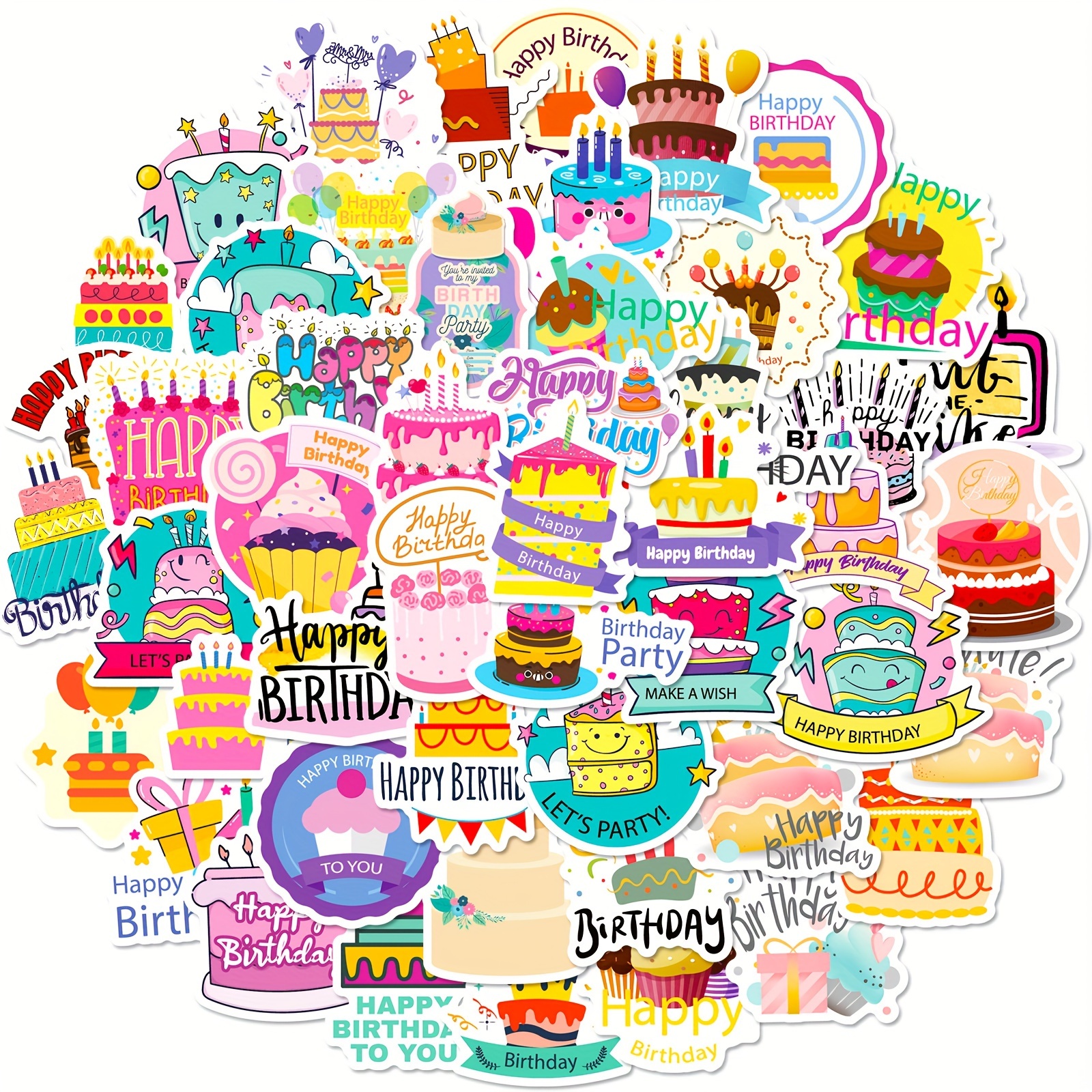 Birthday Cake Stickers Diyhappy Birthday Party - Temu