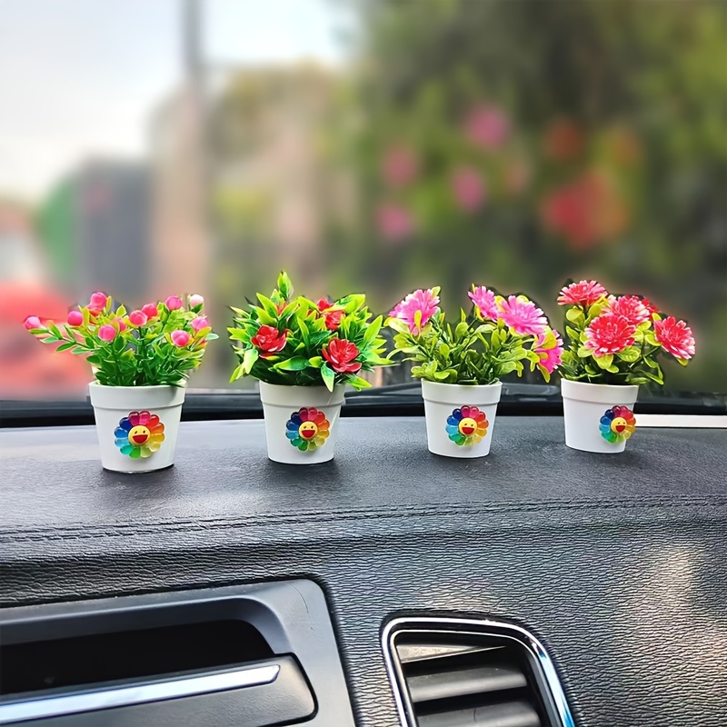 Simulation Flower Plants Design Car Ornament Creative Car - Temu