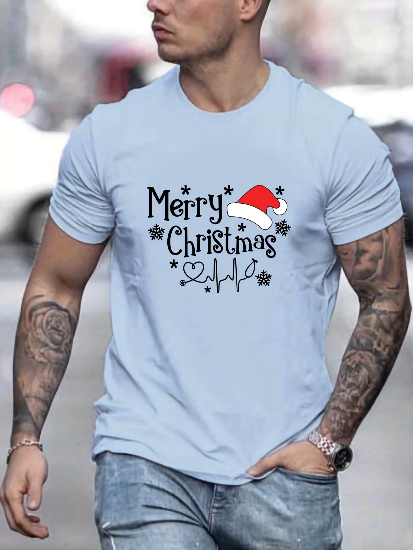 Merry Christmas Print Men's Casual T shirt Summer Outdoor - Temu