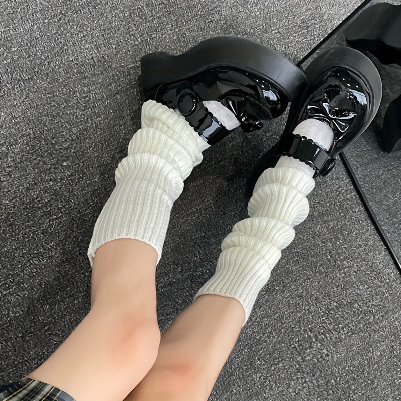 Rib knit Leg Warmers Warm Comfy Solid Crew Socks Women's - Temu