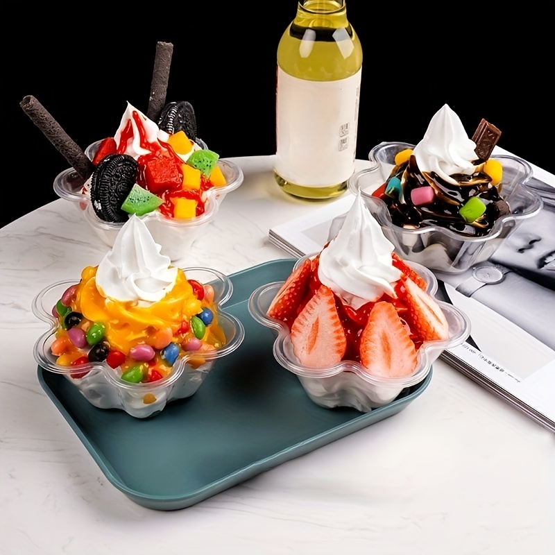 Plastic Bowls - Clear Floral Dessert Bowls