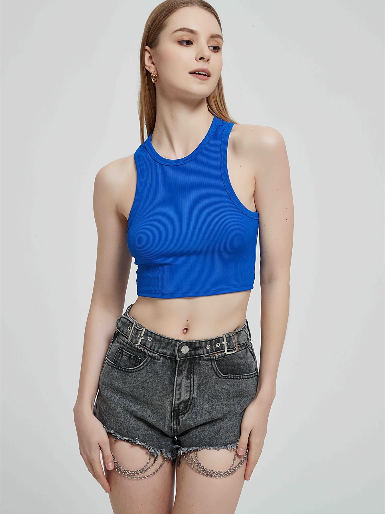 Solid Workout Bodycon Cropped Crew Neck Short Sleeve Tank - Temu