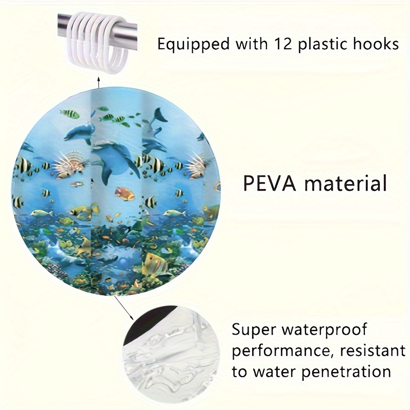 Underwater Fish Pattern Shower Curtain Peva Material - Temu