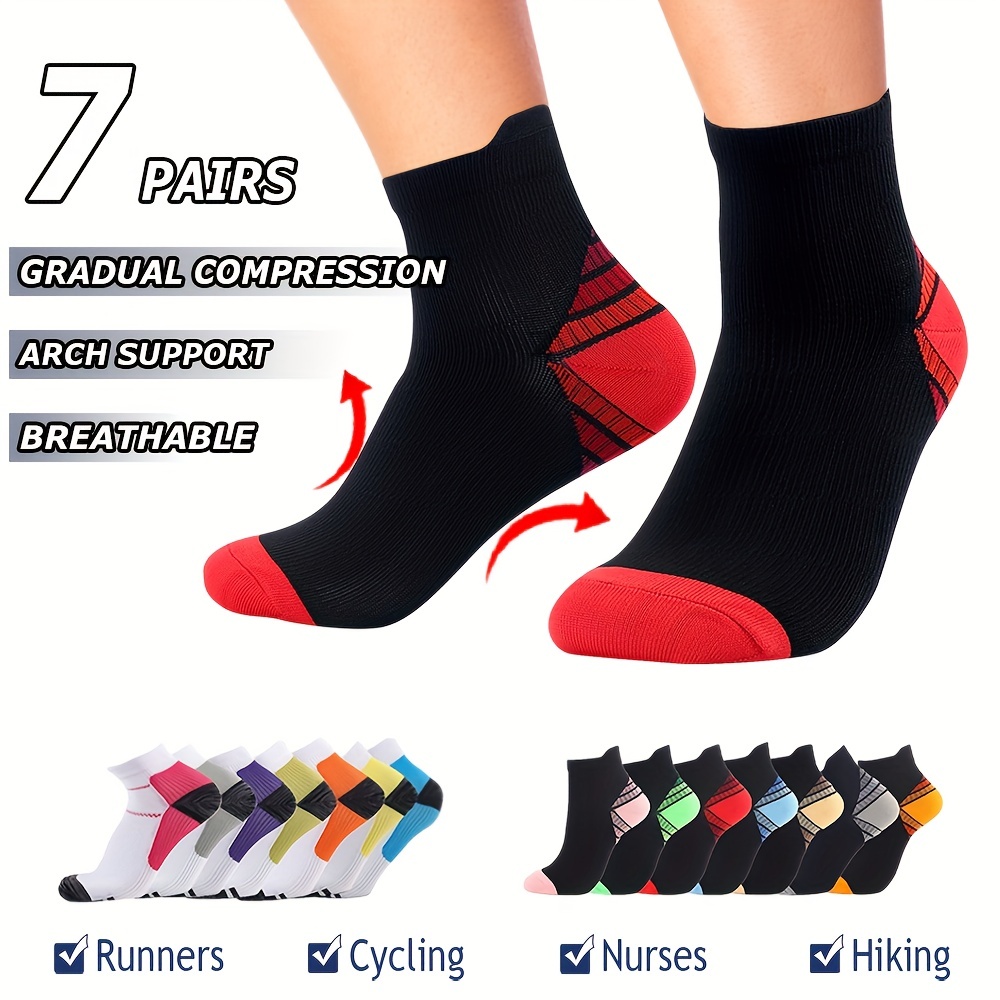 7 Pairs Ankle Compression Sock Low Cut Lightweight Breathable Womens  Comfort Fit Performance Running Athletic No Show Socks Black White