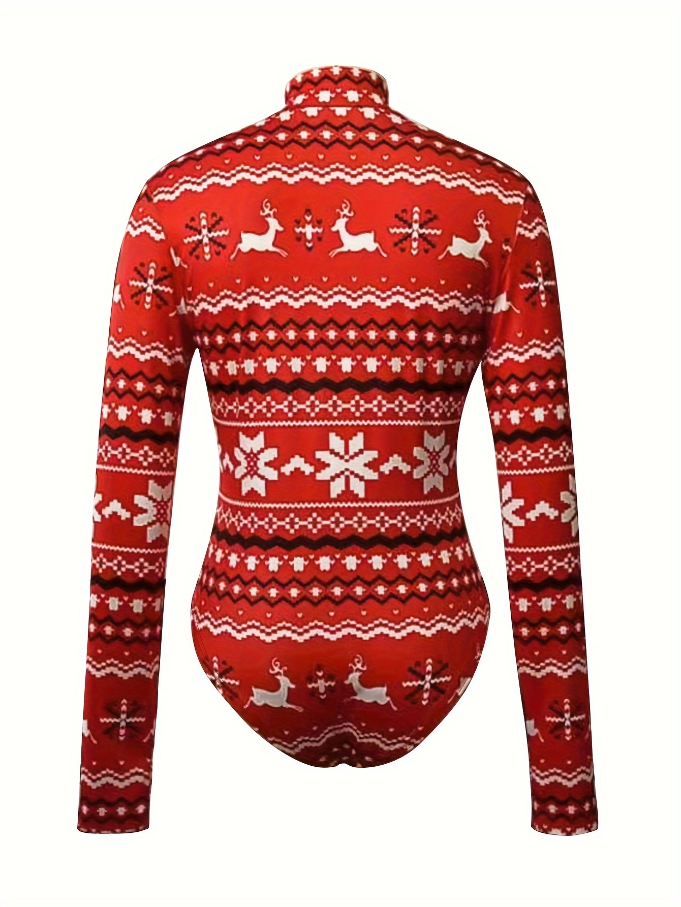 Christmas Deer Print Button Bodysuit Elegant Long Sleeve - Temu Canada
