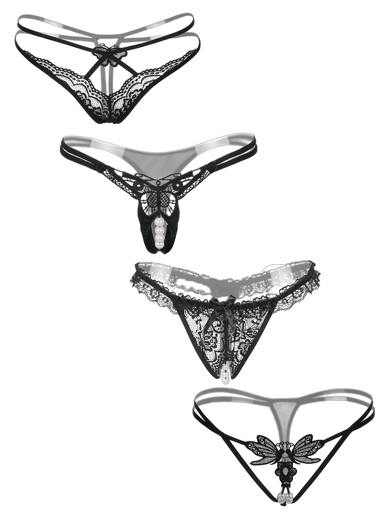 Valentine's Day Women's Sexy Lace Thong Panties Faux Pearl - Temu