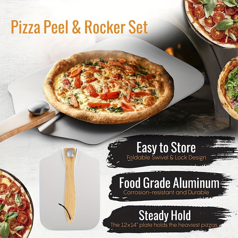 Pie Supply 12 inch x 14 inch Aluminum Pizza Peel with Foldable Wooden  Handle for Homemade Pizzas and Baking Bread
